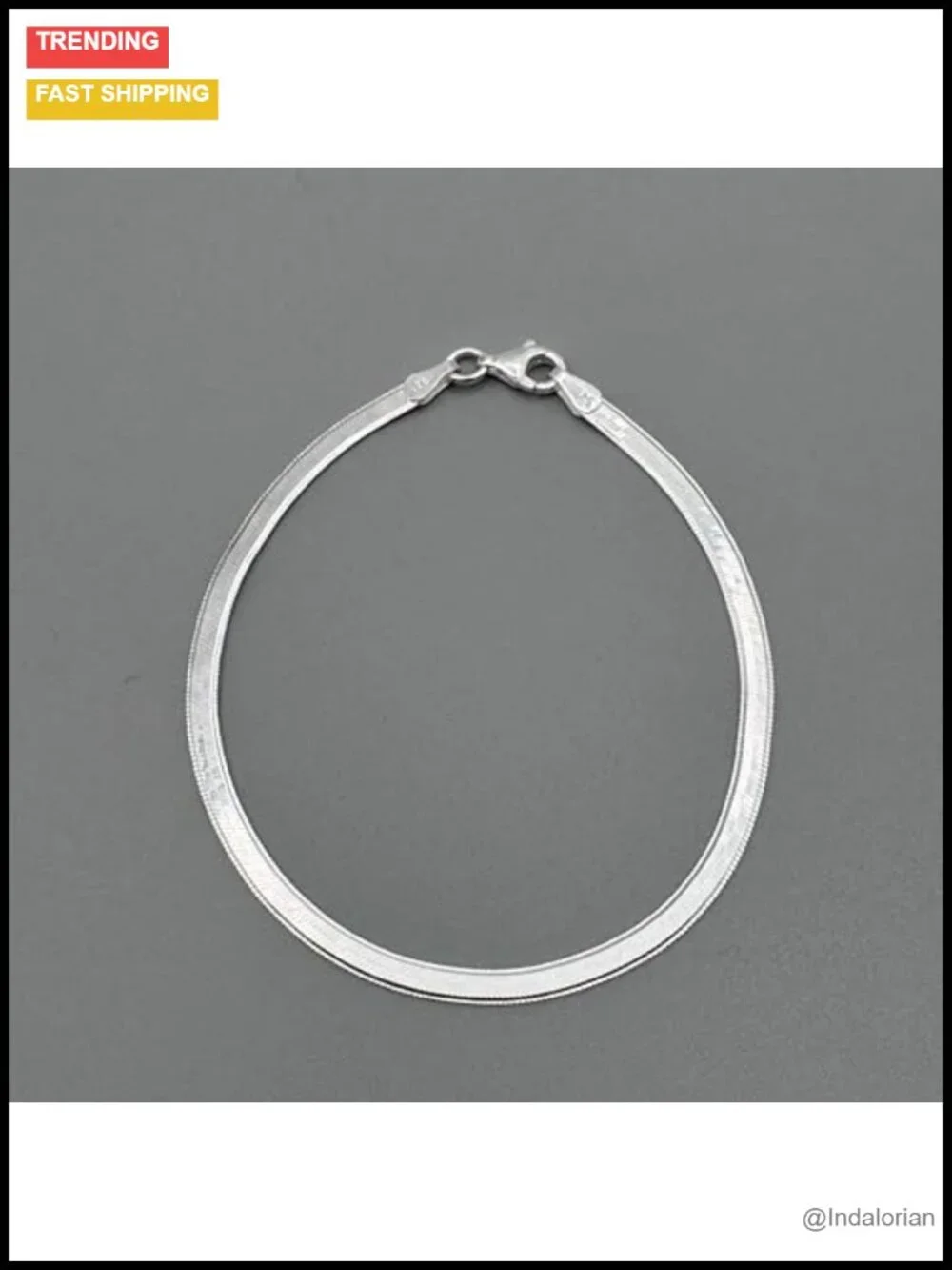 925 Sterling Silver Herringbone Bracelet Women 3mm Flat Snake Chain